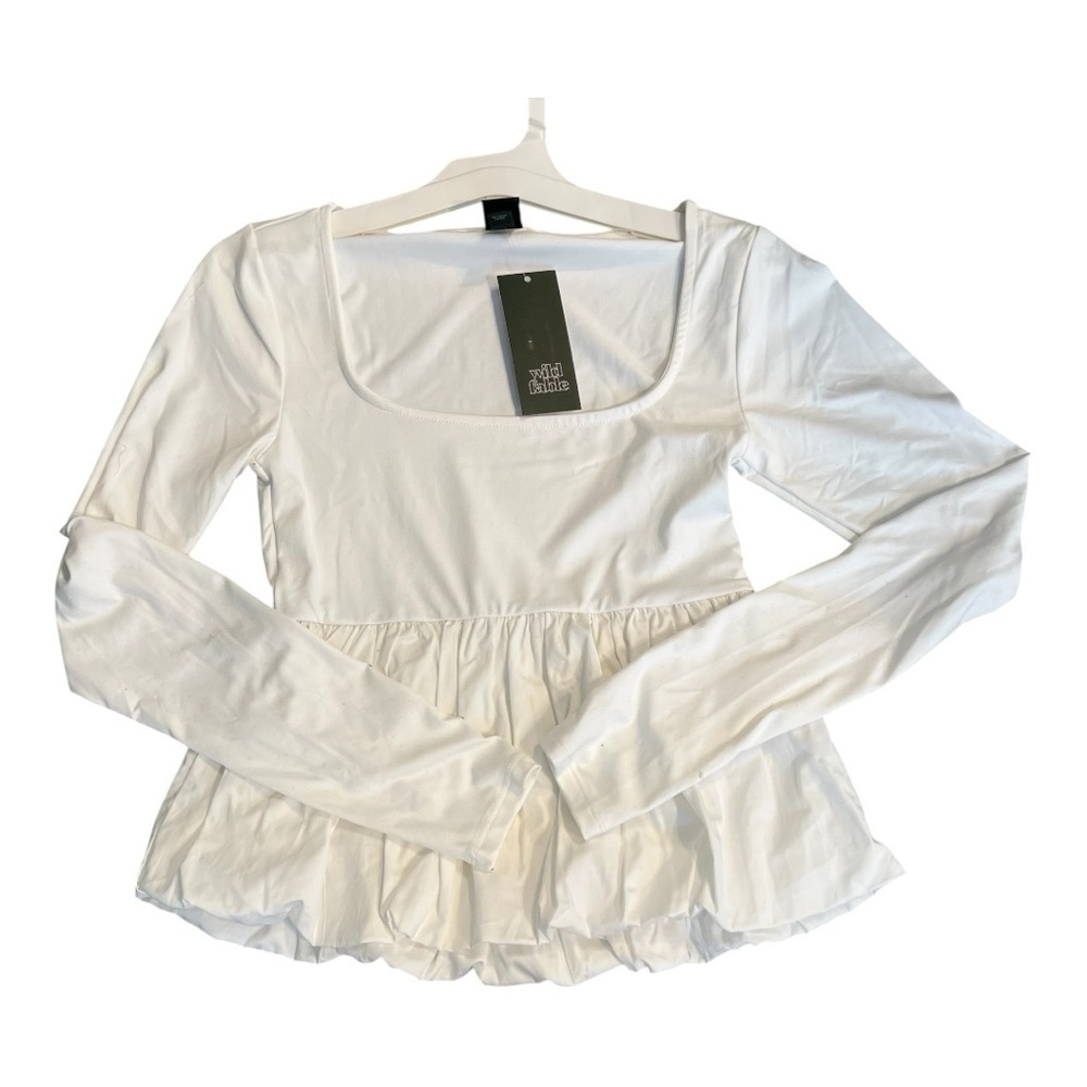 NWT Wild Fable White Long Sleeve Peplum Blouse XS - Picture 3 of 9